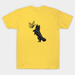 Border Collie Dog Silhouette with Butterfly T-Shirt